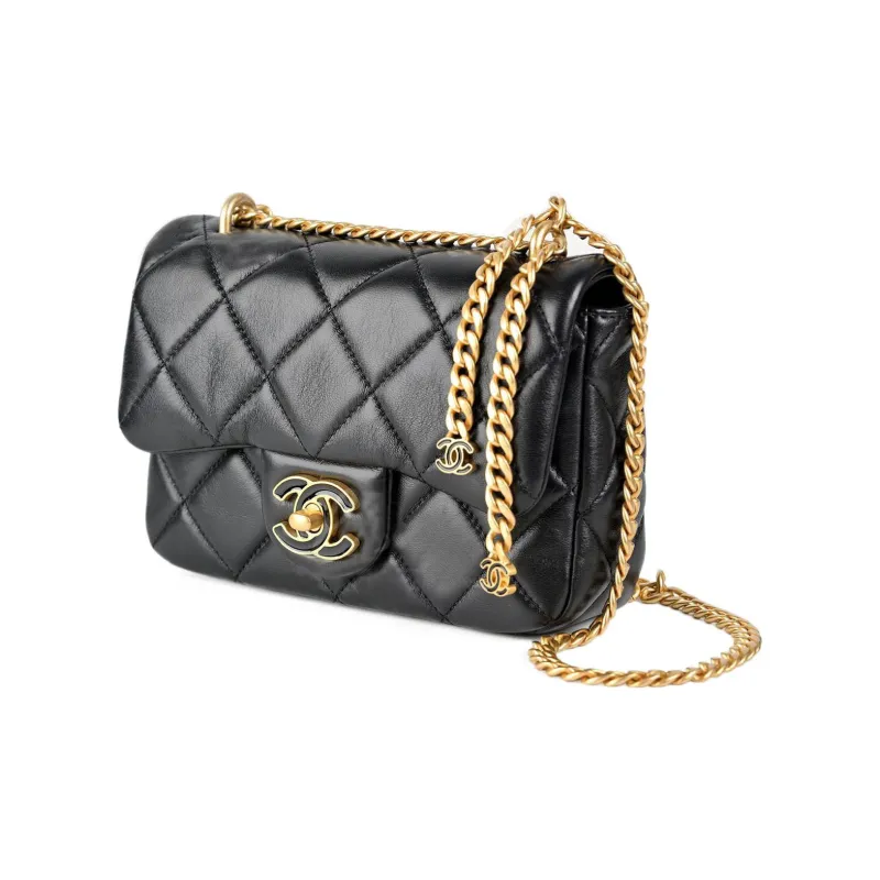 CHANEL Classic Flap CF Mini Square Flap Bag In Sheepskin Flap Bag, Shoulder Bag, Crossbody Bag Trumpets Women's Black-3