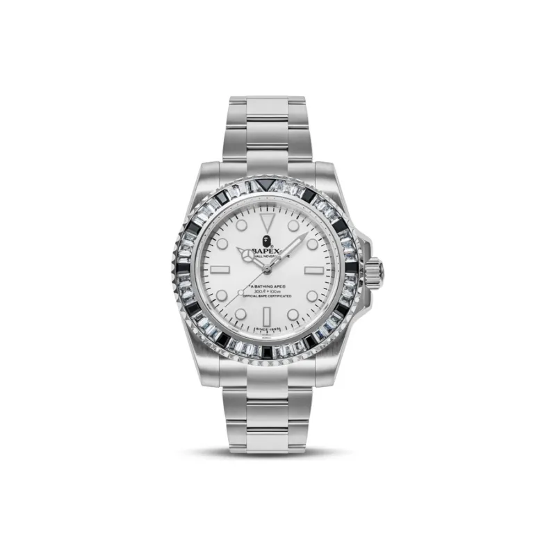 Bape Type 1 Bapex Crystal Stone Watch Silver White-4