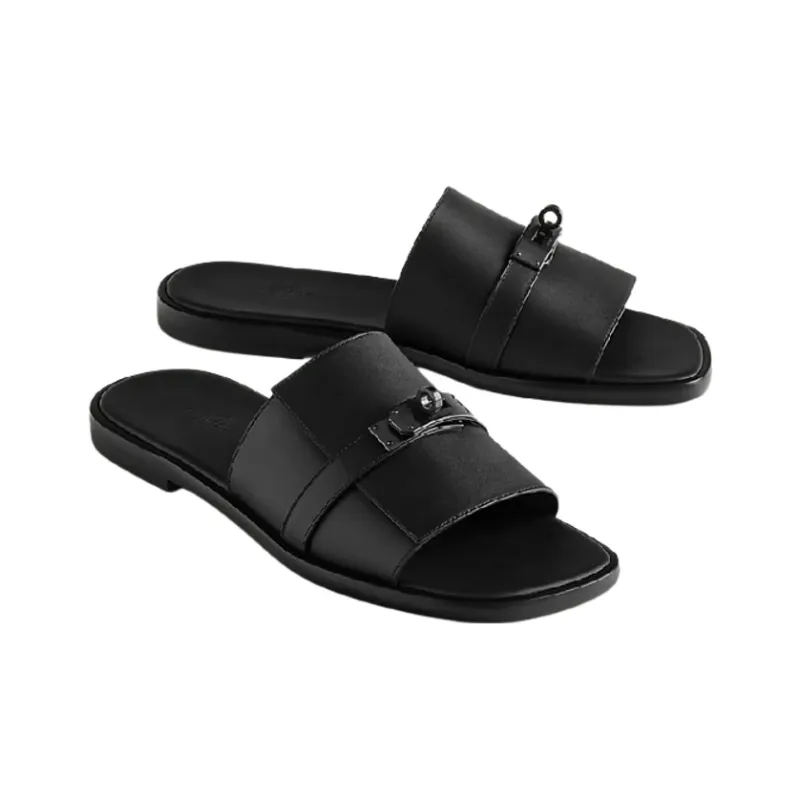 HERMES Kelly Stylish Sandals Men's Black-3