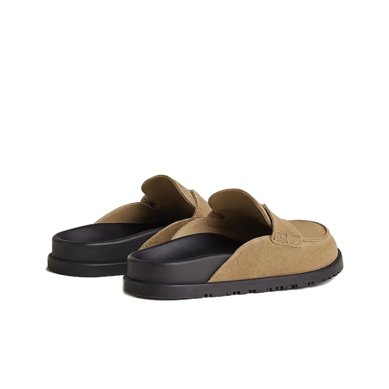 HERMES Go Mule Beige Argile Suede Calkskin Men's-4