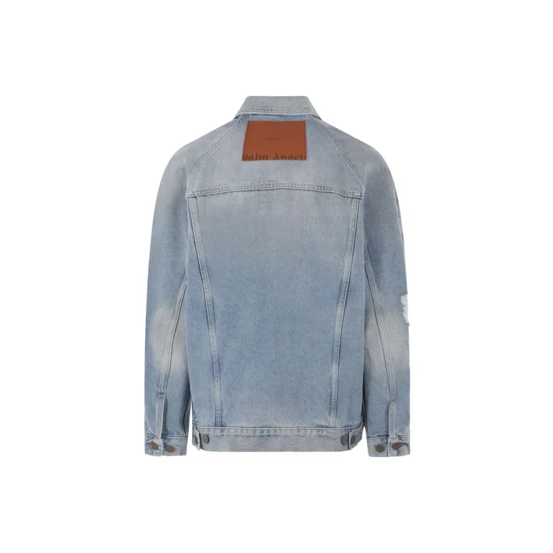 PALM ANGELS Light Wash Sunset Loose Denim Jacket-1