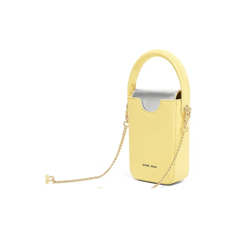 Gong Xuan Cow Leather Shoulder Bag, Crossbody Bag With Cell Phone Pouch Trumpets Women's Sunlight Yellow-1