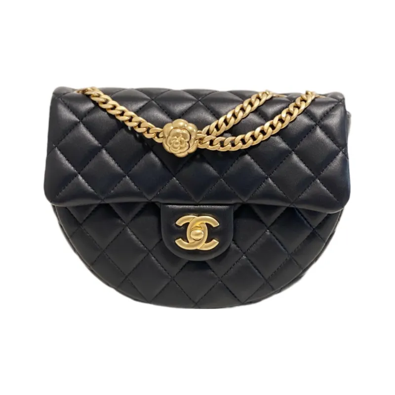 CHANEL Lambskin Messenger Bag, Chain Bag, Shoulder Bag, Crossbody Bag Trumpets Women's Black-0