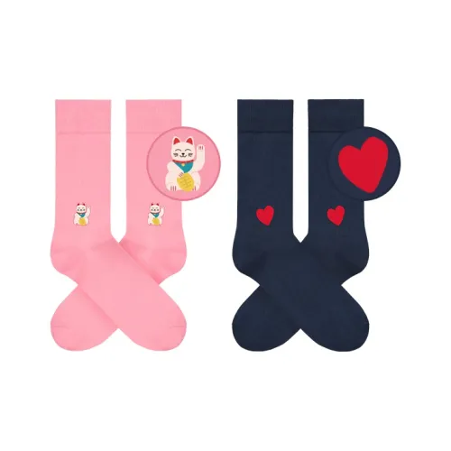 A damunderwear 2 더블 팩 럭키 캣 + 리틀 사랑 남녀공용 크루 삭스