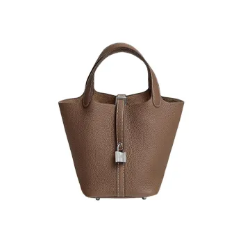 HERMES Picotin Lock Clemence Bullock Leather Basket Bag Handbag Bucket Bag 18 Women's 18 Etoupe Elephant Gray