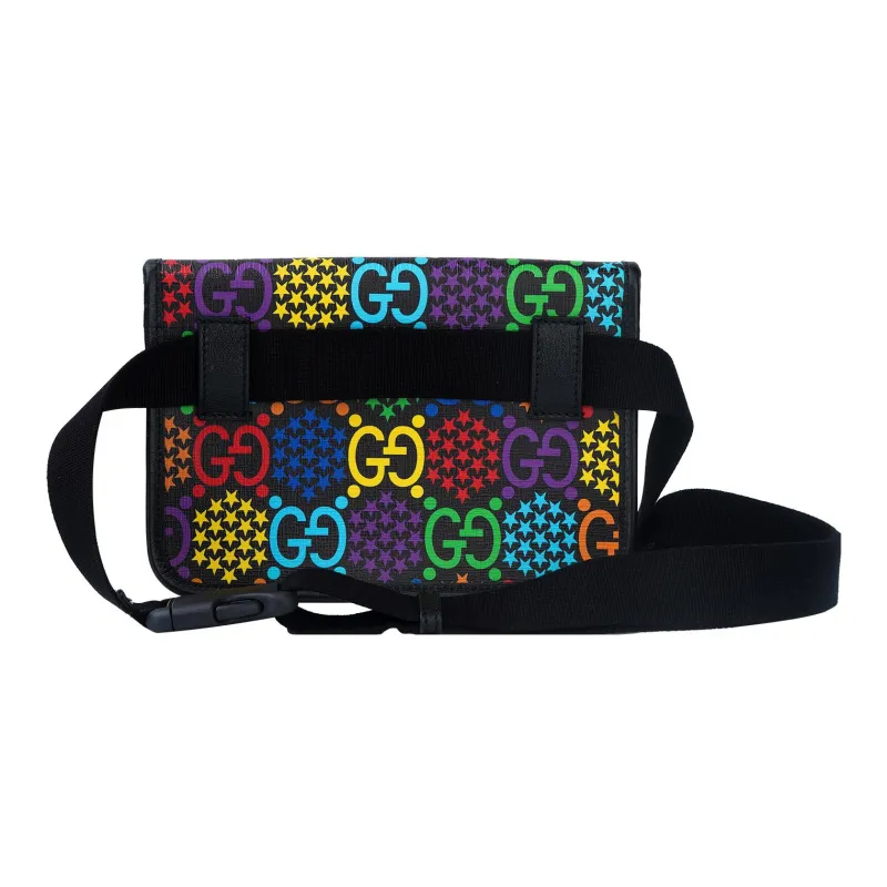 GUCCI Canvas With Leather Sling Bag Fanny Pack Unisex Black/Multicolor-2