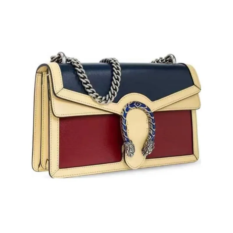 GUCCI Cow Leather Chain Bag Portable Crossbody Bag Shoulder Bag Women's Blue & Red & Beige-1
