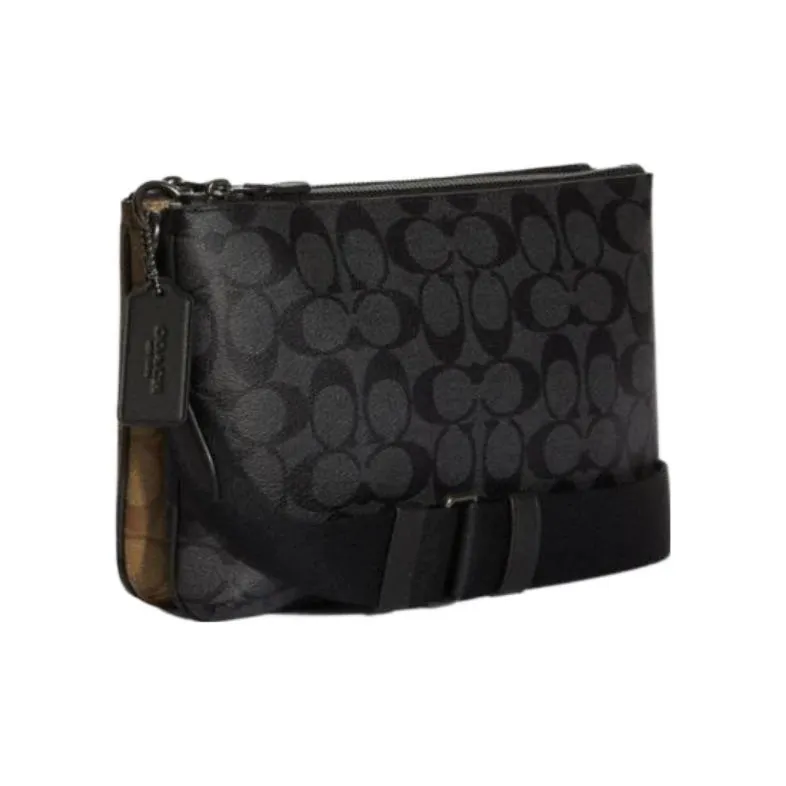 COACH Everett Coated Canvas With Calfskin Shoulder Bag, Crossbody Bag Large Size Men's Black Gray-1