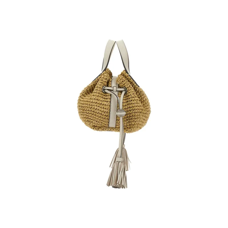 Anya Hindmarch Straw Patchwork Sheepskin Leather Crossbody One Shoulder Handbags Women's Light Brown-3