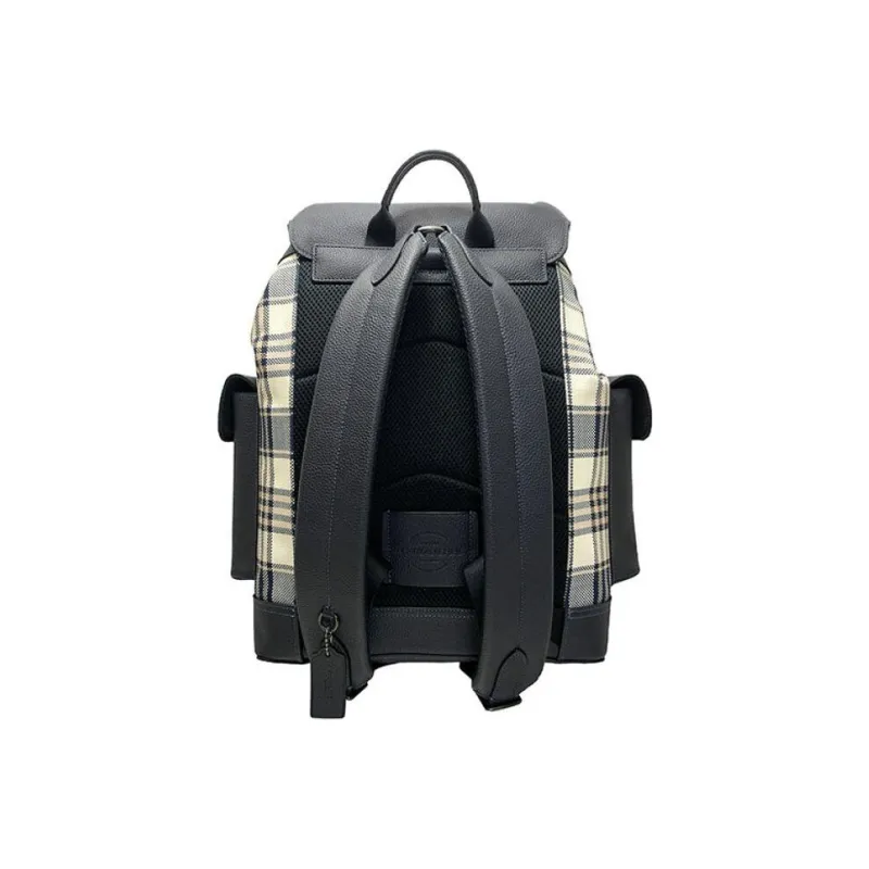 COACH Hudson Cow Leather With Fabric Backpack Large Size Unisex Black/Beige-3
