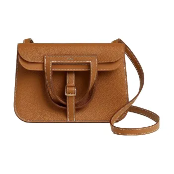 HERMES Halzan Clemence Bullock Leather Handbag Shoulder Bag Crossbody Bag Regular Women's 37 Gold Gold Brown
