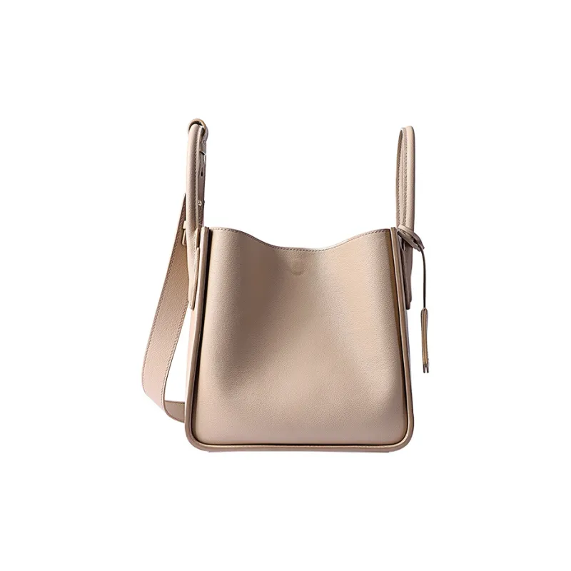 FION Cow Leather Bucket Bag Medium Size Women's Black, White Cream Apricot-1