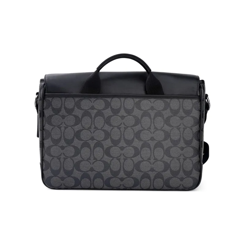 COACH Track Coated Canvas With Smooth Calfskin Messenger Bag Shoulder Bag Crossbody Bag Handbag Large Size Men's Black-4