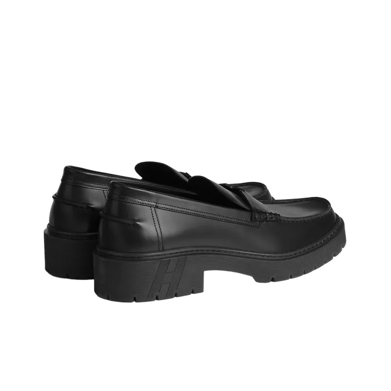 HERMES Gentle Loafers Men's Black-4
