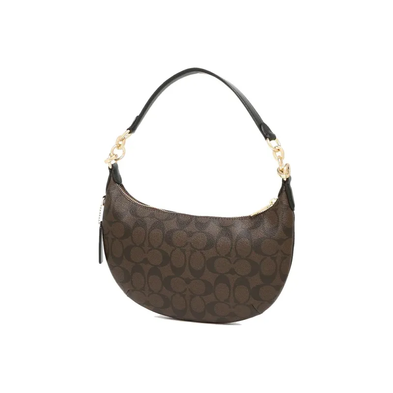 COACH Payton Artificial Leather Crescent Bag Shoulder Bag Large Size Women's Dark Brown-2