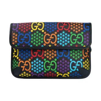 GUCCI Canvas With Leather Sling Bag Fanny Pack Unisex Black/Multicolor