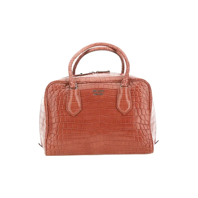 PRADA Leather Tote Bag Shopping Bag Handbag Women's Brown-0