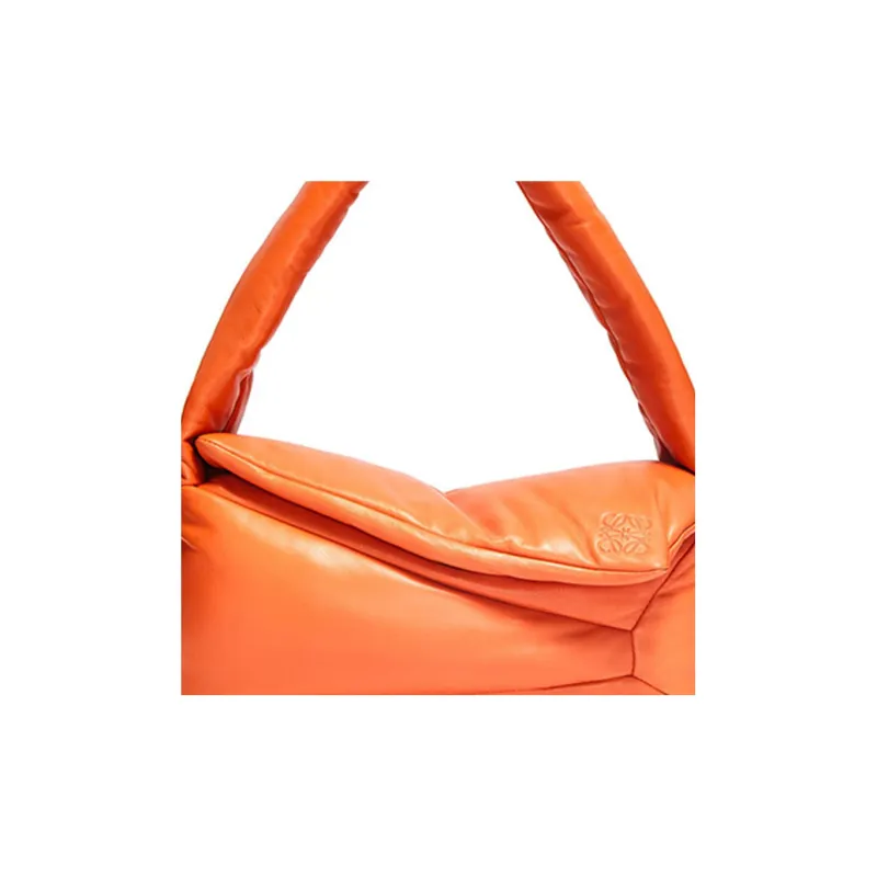 LOEWE Puzzle Hobo Shiny Nappa Sheep Leather Shoulder Bag Handbag Regular Women's Orange-6
