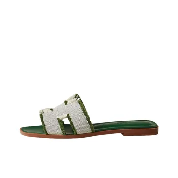 HERMES Oran Sandal Vert Canvas