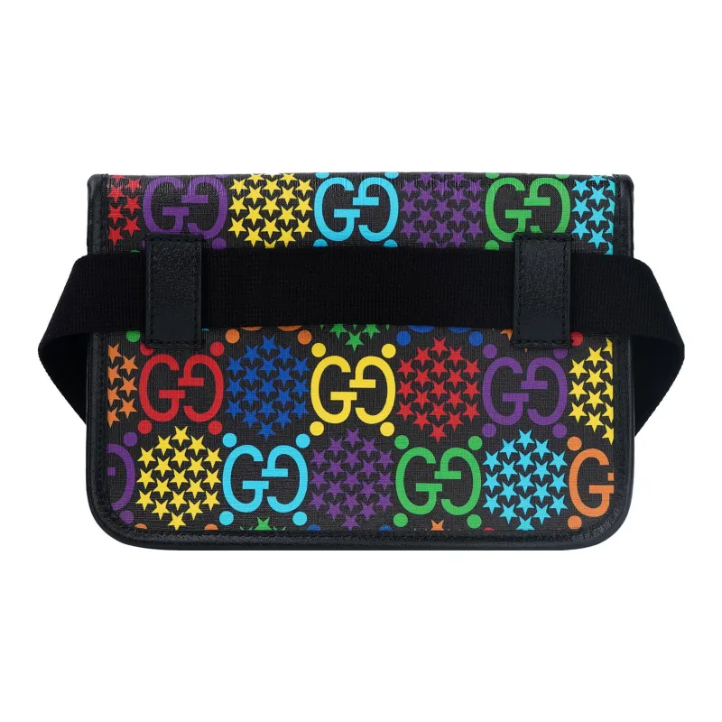 GUCCI Canvas With Leather Sling Bag Fanny Pack Unisex Black/Multicolor-3