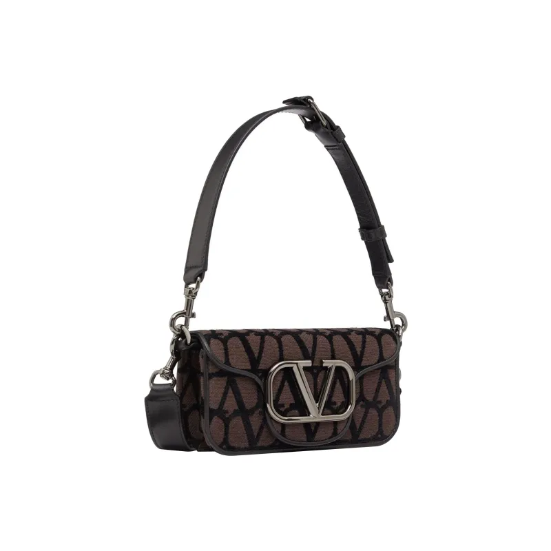 Valentino Leather With Fabric Handbag Shoulder Bag Unisex Black-1