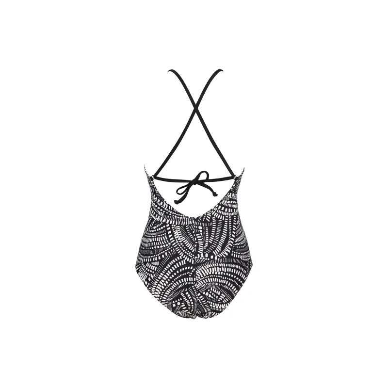 Selmark Women's Geometric Pattern Open Back Triangle One-Piece Swimsuit Beige-5