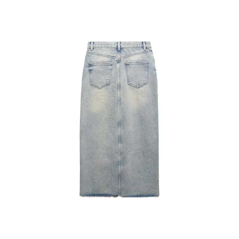 ZARA Denim Long Skirts Women's Blue-1