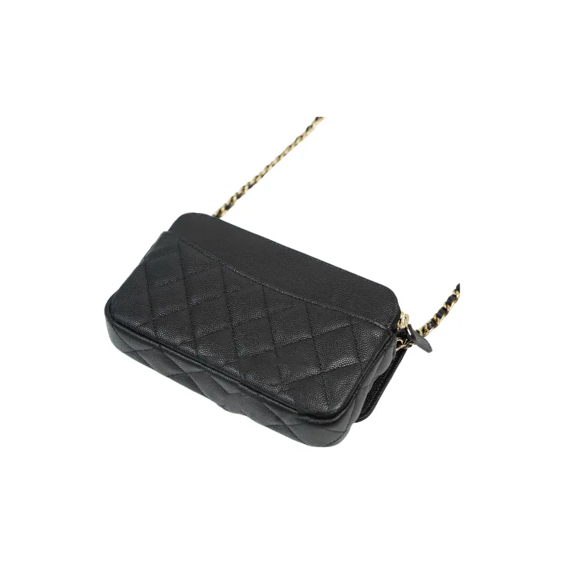 CHANEL WOC Caviar Cow Leather Flap Bag, Cell Phone Pouch, Shoulder Bag, Crossbody Bag Women's Black-2