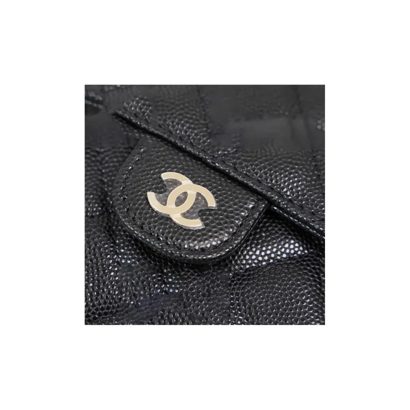 CHANEL WOC Caviar Cow Leather Flap Bag, Cell Phone Pouch, Shoulder Bag, Crossbody Bag Women's Black-5