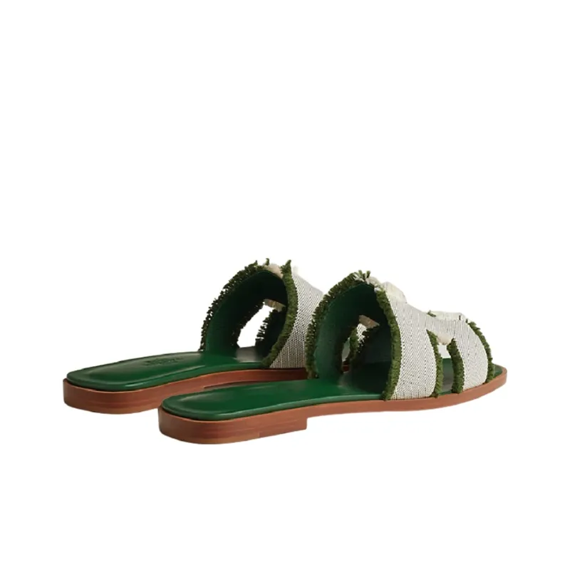 HERMES Oran Sandal Vert Canvas-4