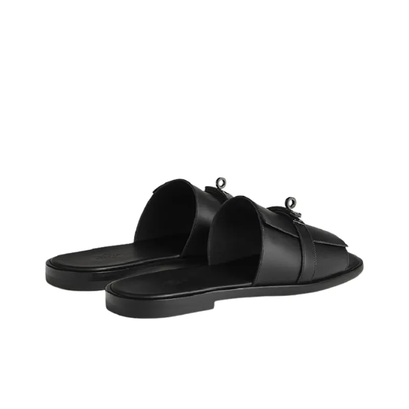HERMES Kelly Stylish Sandals Men's Black-4