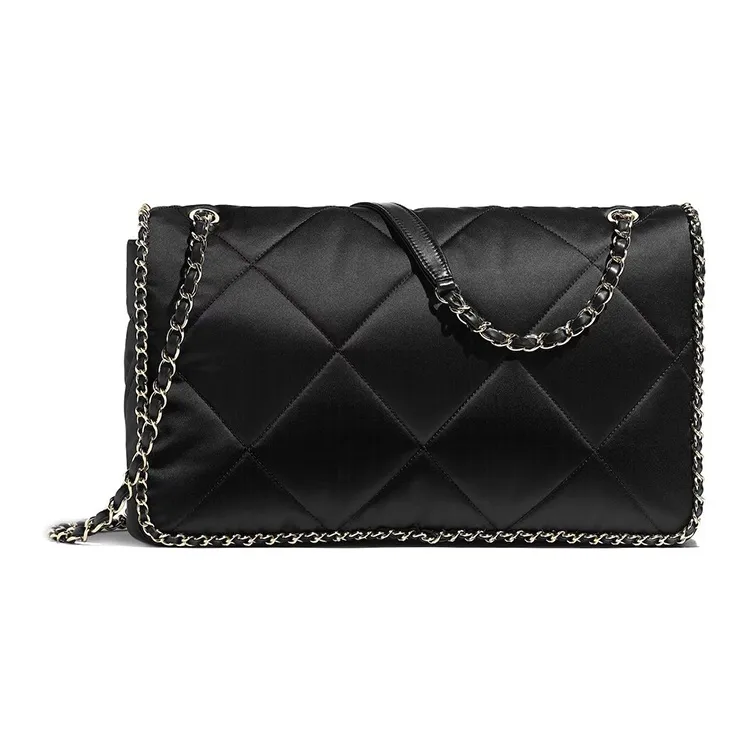 CHANEL Satin Flap Bag, Shoulder Bag, Crossbody Bag Women's Black-1