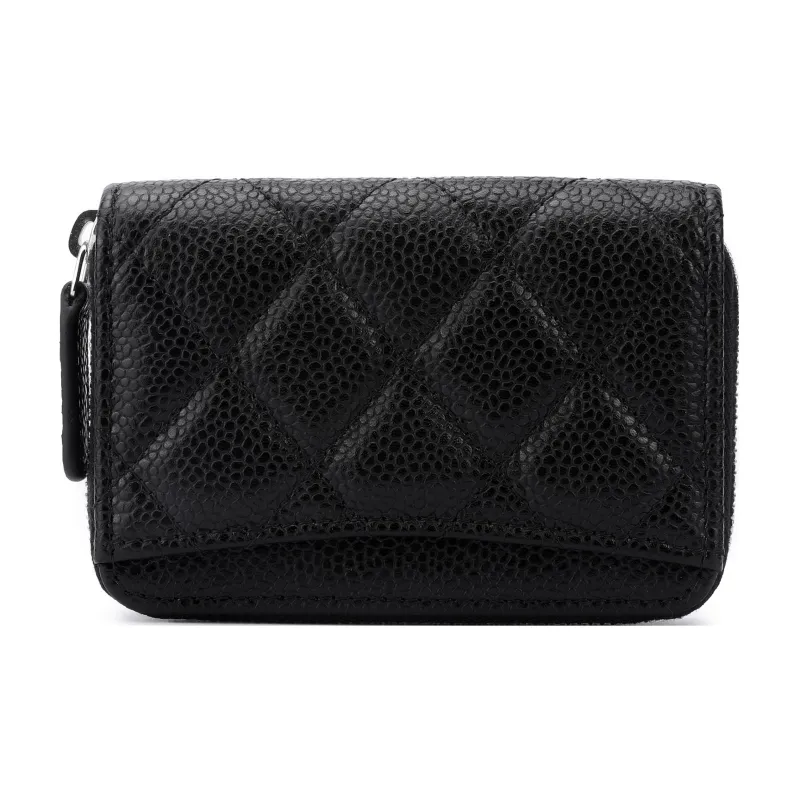 CHANEL Litchi Grain Calfskin Card Holder, Wallet Women's Black-2