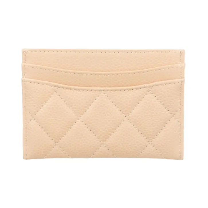 CHANEL Grained Embossed Cow Leather Card Holder Women's Beige-1