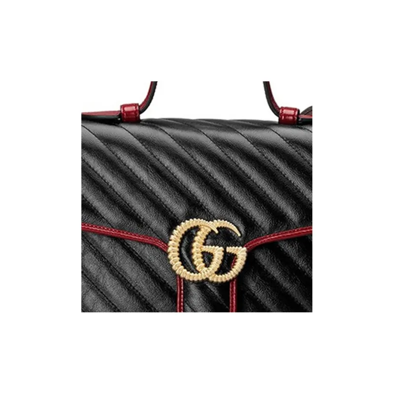 GUCCI GG Marmont Leather Messenger Bag Shoulder Bag Crossbody Bag Handbag Small Size Women's Black/Red-4