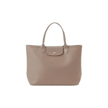 LONGCHAMP Le Pliage City Coated Canvas With Leather Trim One Shoulder Handbag Large Size Women's Camel Gray