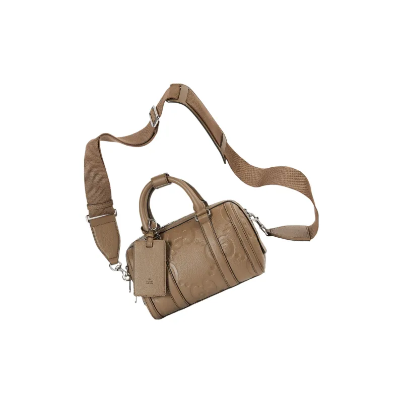 GUCCI Leather Cylinder Bag Handbag Shoulder Bag Crossbody Bag Travel Bag Mini Women's Taupe-7