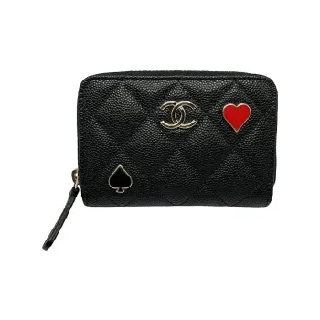 CHANEL Grain Embossed Caviar Calfskin Coin Purse Women's Black