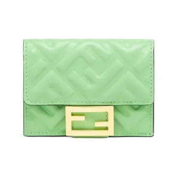 FENDI Baguette Nappa Leather Wallet Extra Mini Women's Green