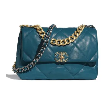 CHANEL 19Bag Goatskin Handbag, Shoulder Bag, Crossbody Bag Tubas Women's Dark Green