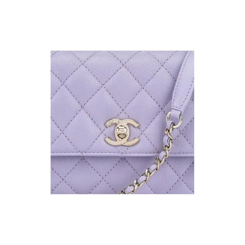 CHANEL Coco Handle Embossed Caviar Cow Leather Flap Bag, One Shoulder Handbag Trumpets Women's Light Purple-5