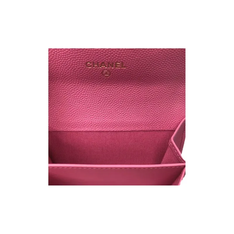 CHANEL Litchi Embossed Grain Calfskin Clutch Wallet Women's Pink-1