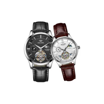 AILANG Automatic Mechanical Movement Genuine Leather Strap Watch Unisex White Dial