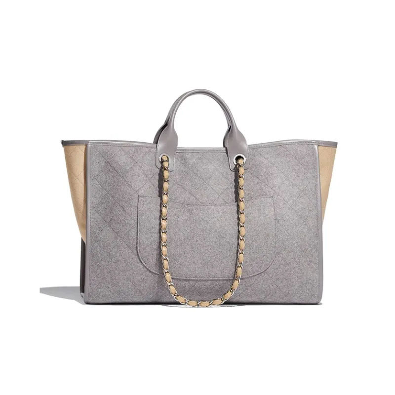 CHANEL Felt Calfskin Tote Bag, Shopping Bag, Handbag Tubas Women's Gray-1