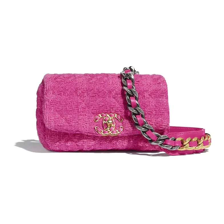 CHANEL 19Bag Twill Soft Woolen Wool Crossbody Handbag, Shoulder Bag, Fanny Pack Women's Pink-0