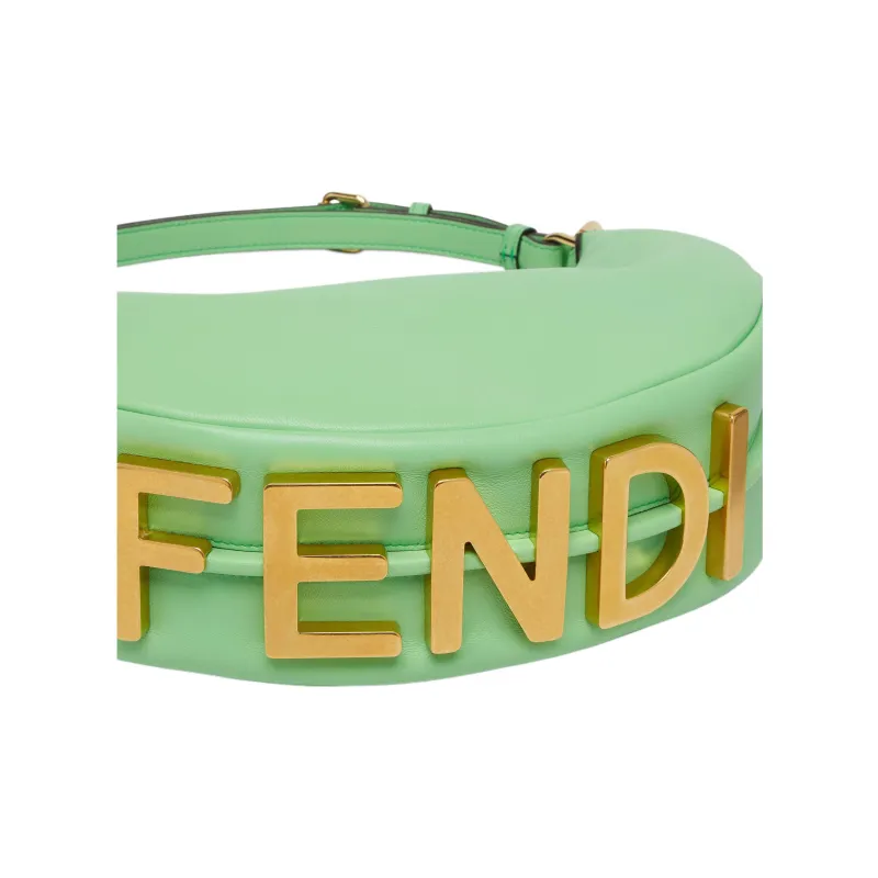 FENDI Fendigraphy Cow Leather Shoulder Bag, Handbag, Shoulder Bag Trumpets Women's Green-5