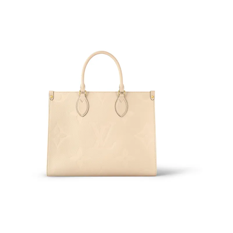 LOUIS VUITTON ONTHEGO Embossed Grained Cow Leather Tote Bag Shopping Bag Handbag Medium Size Women's Cream White-0