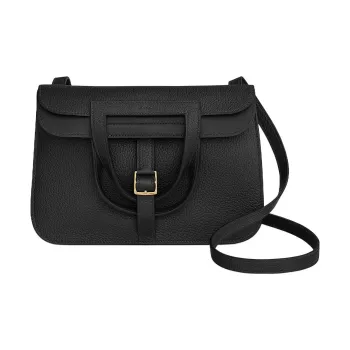 HERMES Halzan Clemence Bullock Leather Horse Shoe Bag Handbag Shoulder Bag Crossbody Bag Regular Unisex Noir Black