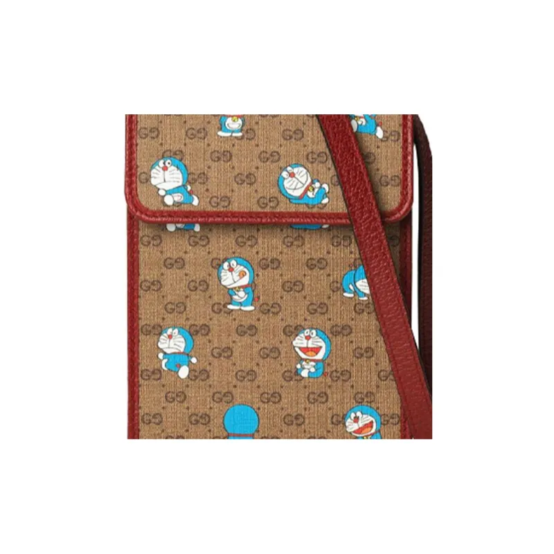 GUCCI Doraemon Collaboration Canvas With Leather Cell Phone Pouch, Crossbody Bag, Shoulder Bag Unisex-7