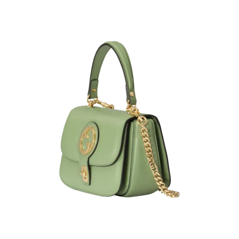 GUCCI Blondie Leather Shoulder Bag Crossbody Bag Handbag Small Size Women's Green-3